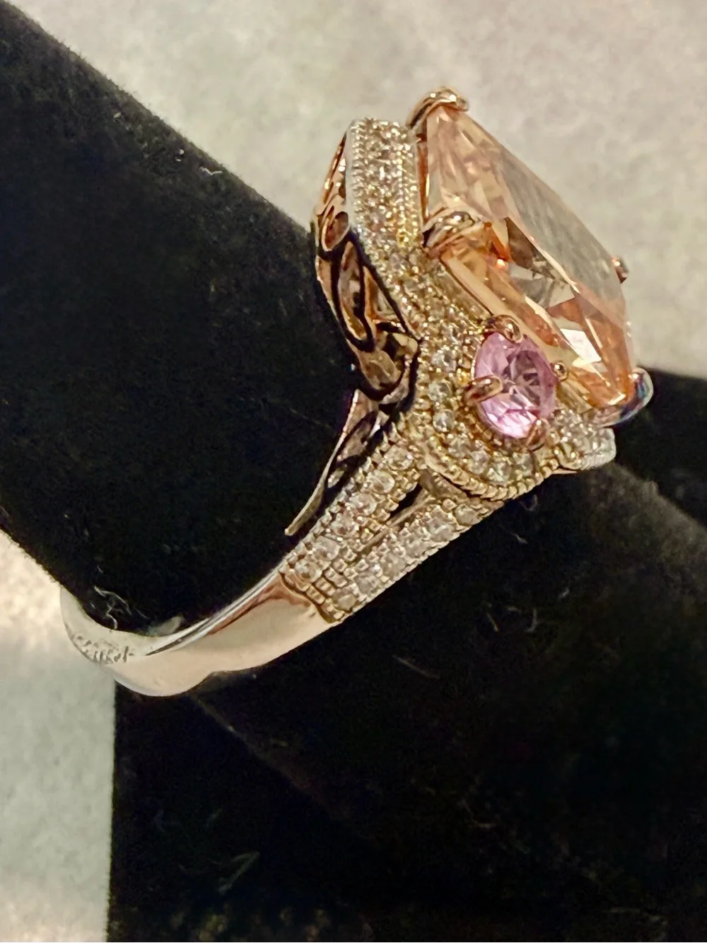 🌸JTV29 - Vanna K - Champagne and Pink Halo Cocktail Ring in Sterling Silver💎🛍️